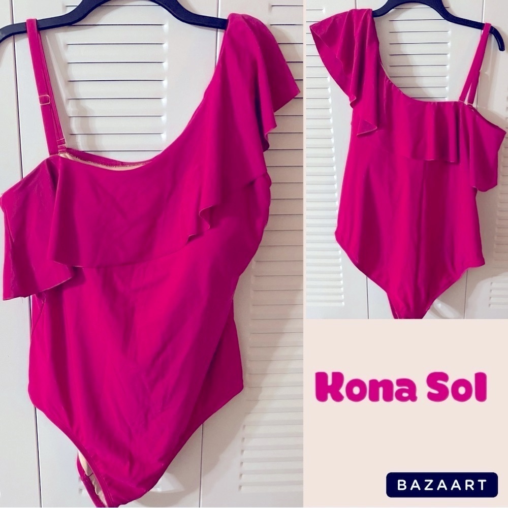 Kona Sol One Piece, Plus Sz 20, 20W, One Shoulder, Ruffles,vacation, Resortwear‌ - Picture 13 of 13